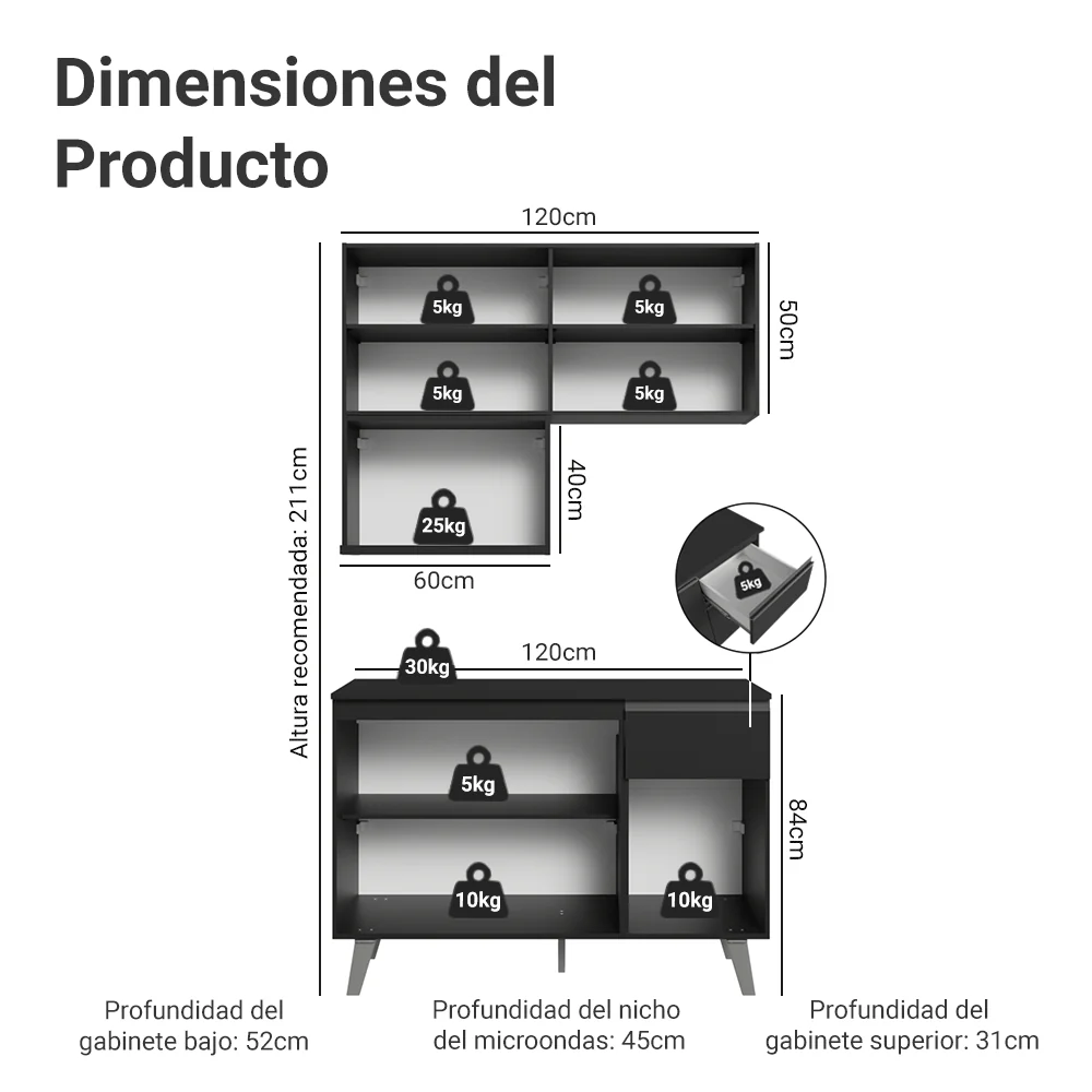 Cocina Compacta 120 cm Negro Nice Madesa 05 - Image 2