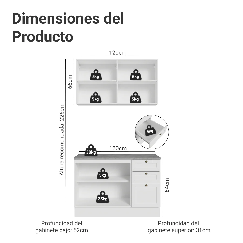 Cocina Compacta 120 cm Vik Blanco 01 - Image 2