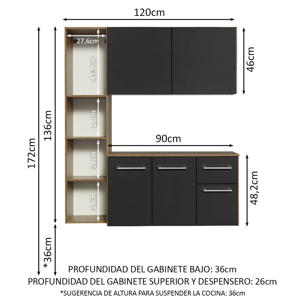 Cocina Compacta 120cm Marrón/Negro Easy - Image 3