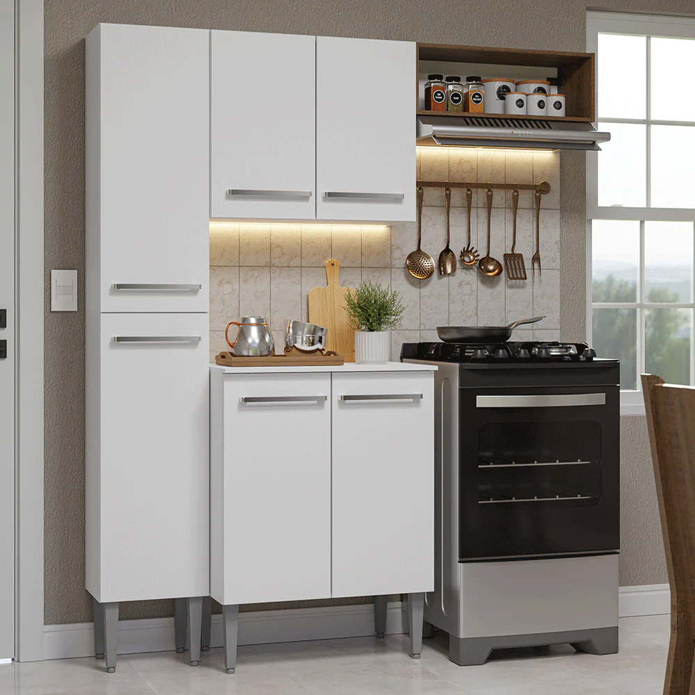 Cocina Compacta 156 cm Emilly Blanco/Marrón 01