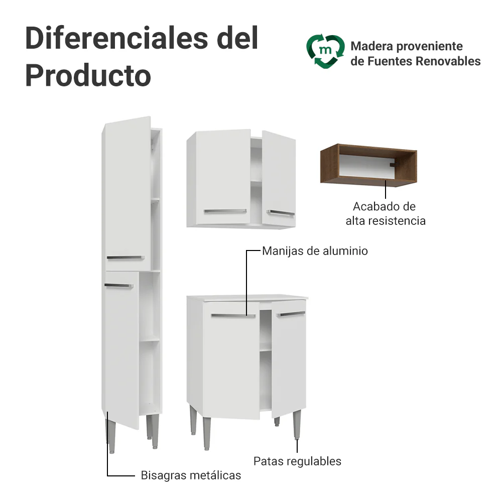 Cocina Compacta 156 cm Emilly Blanco/Marrón 01 - Image 4