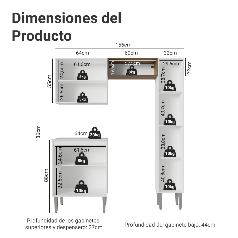 Cocina Compacta 156 cm Emilly Blanco/Marrón 02 - Image 2
