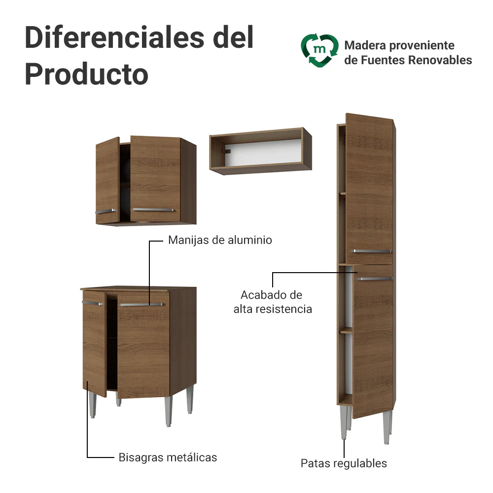 Cocina Compacta 156 cm Emilly Marrón 02 - Image 4