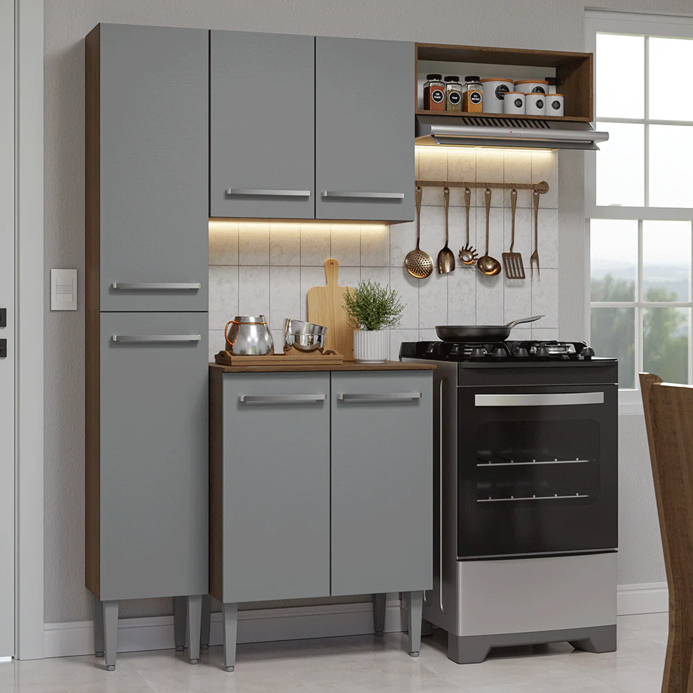 Cocina Compacta 156 cm Emilly Marrón/Gris 01