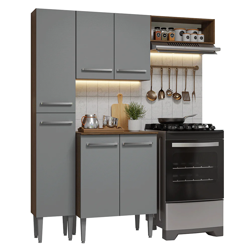 Cocina Compacta 156 cm Emilly Marrón/Gris 01 - Image 3