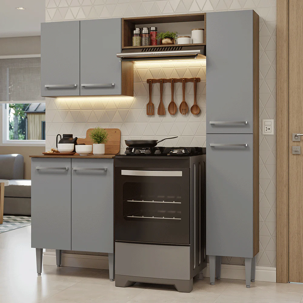 Cocina Compacta 156 cm Emilly Marrón/Gris 02