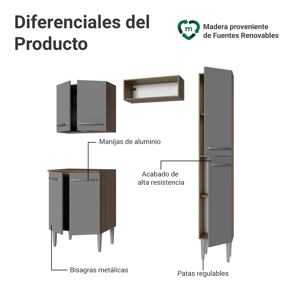 Cocina Compacta 156 cm Emilly Marrón/Gris 02 - Image 4