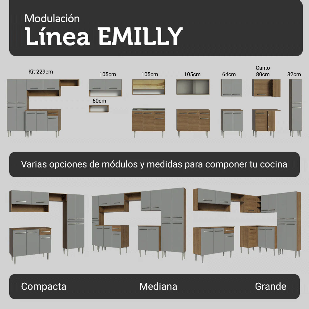 Cocina Compacta 156 cm Emilly Marrón/Gris 02 - Image 9