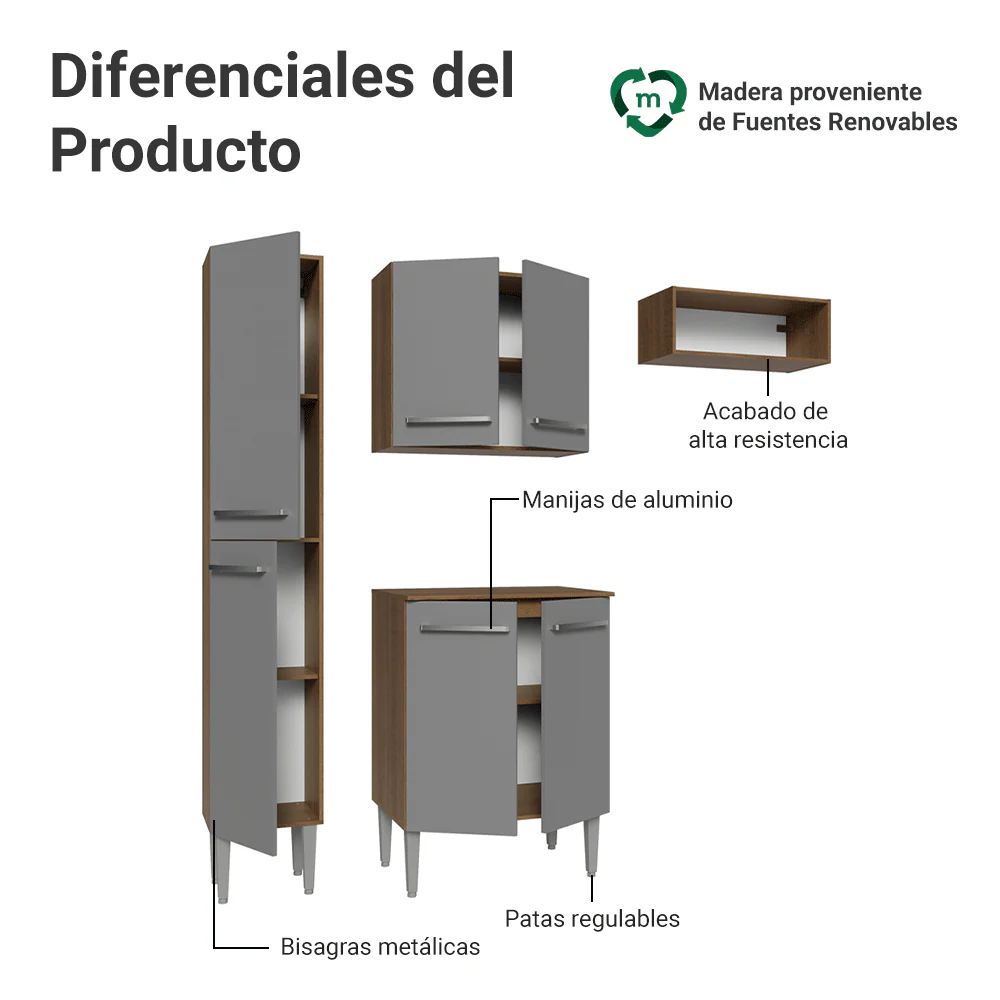 Cocina Compacta 156 cm Emilly Marrón/Gris 03 - Image 4