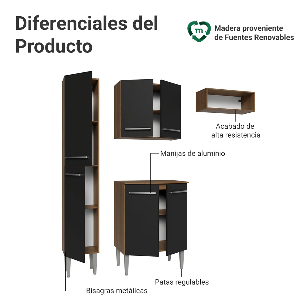 Cocina Compacta 156 cm Emilly Marrón/Negro 03 - Image 4