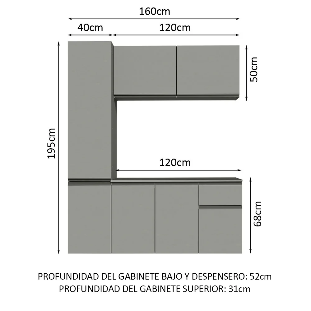 Cocina Compacta 160 cm Sin Patas Nice Gris 02 - Image 2