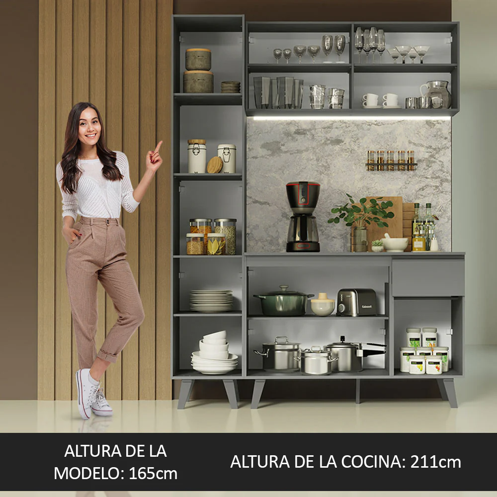 Cocina Compacta 160cm Gris Nice Madesa 01 - Image 5