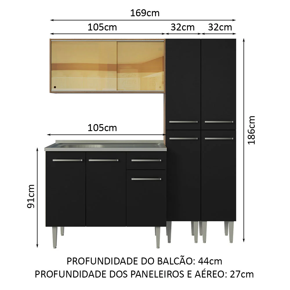 Combo de Cocina 169 cm con Bacha Emilly Marrón/Negro 12 - Image 2