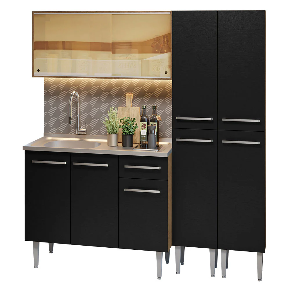 Combo de Cocina 169 cm con Bacha Emilly Marrón/Negro 12 - Image 3