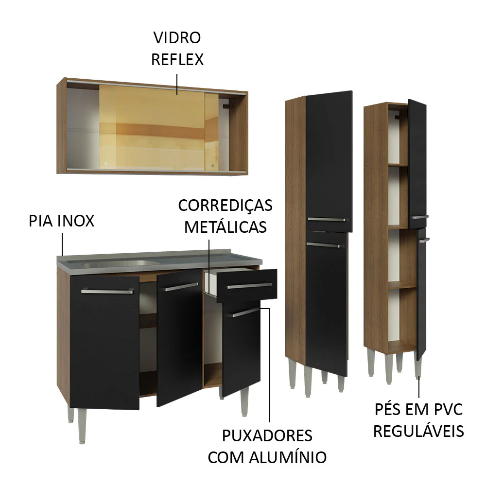 Combo de Cocina 169 cm con Bacha Emilly Marrón/Negro 12 - Image 5