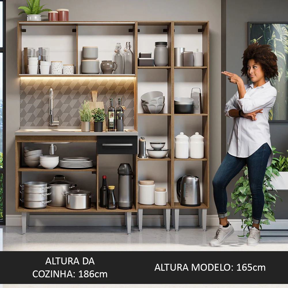 Combo de Cocina 169 cm con Bacha Emilly Marrón/Negro 12 - Image 7