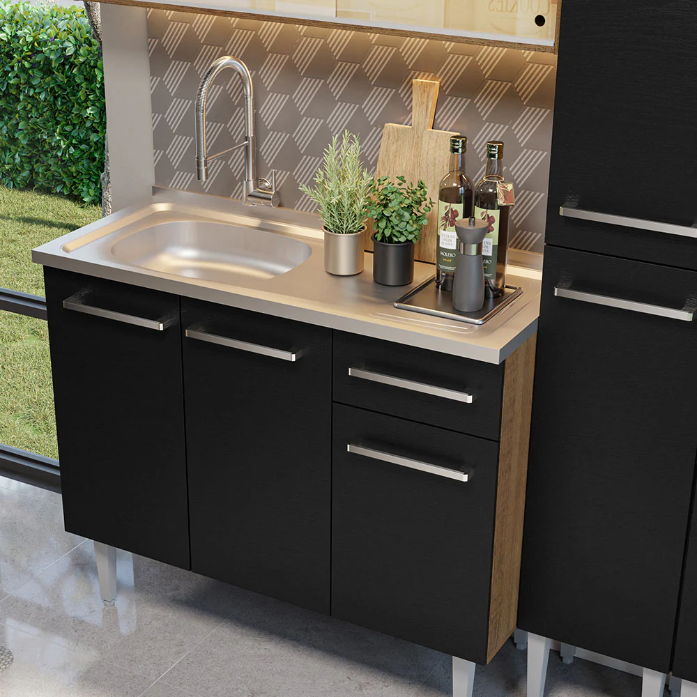 Combo de Cocina 169 cm con Bacha Emilly Marrón/Negro 12 - Image 8