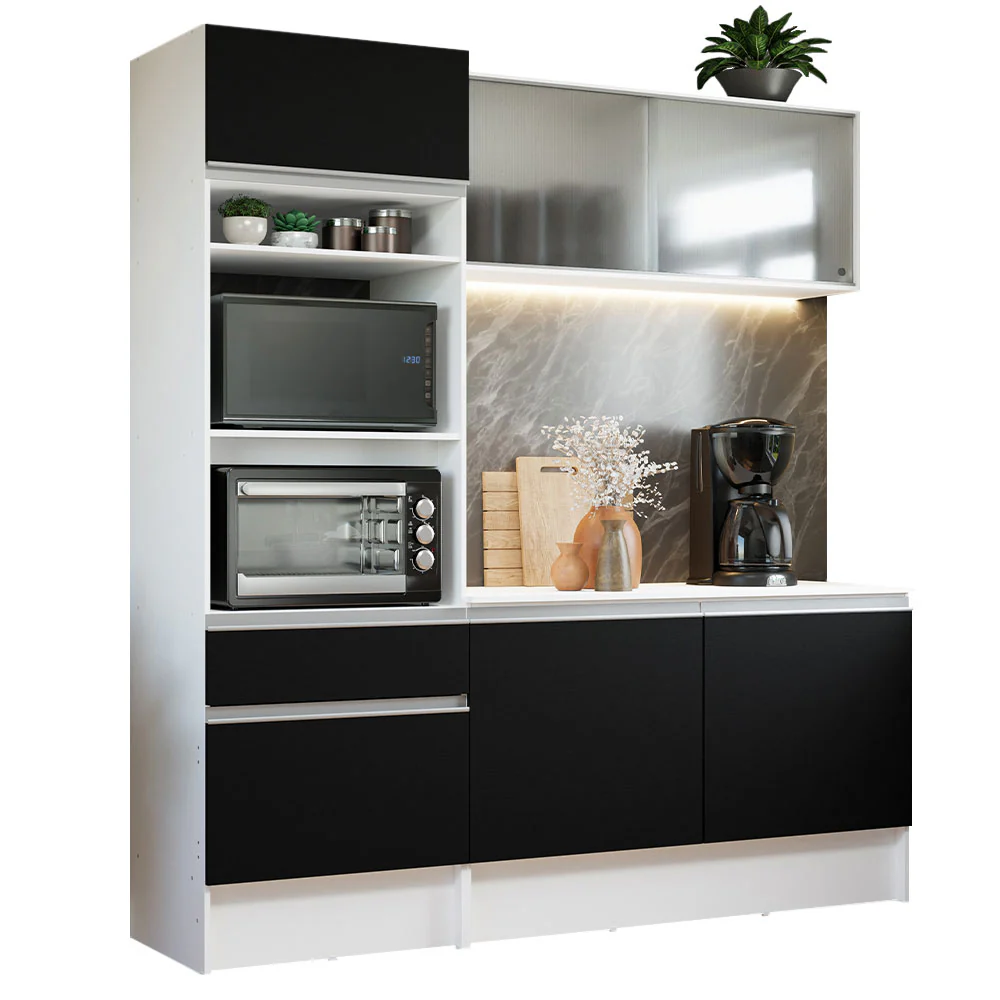 Cocina Compacta 180 cm Blanco/Negro Topazio Madesa 86 - Image 3