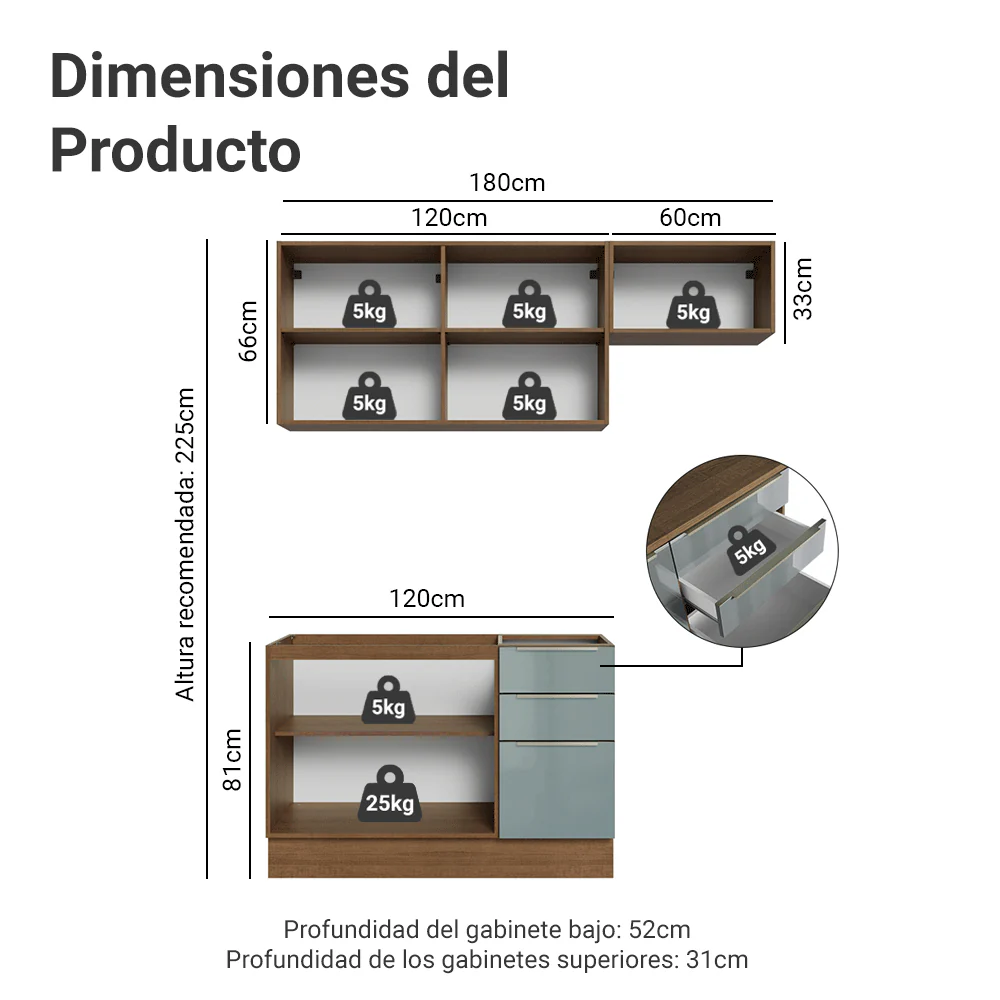 Cocina Compacta 180 cm Marrón/Gris Lux Madesa 02 - Image 2