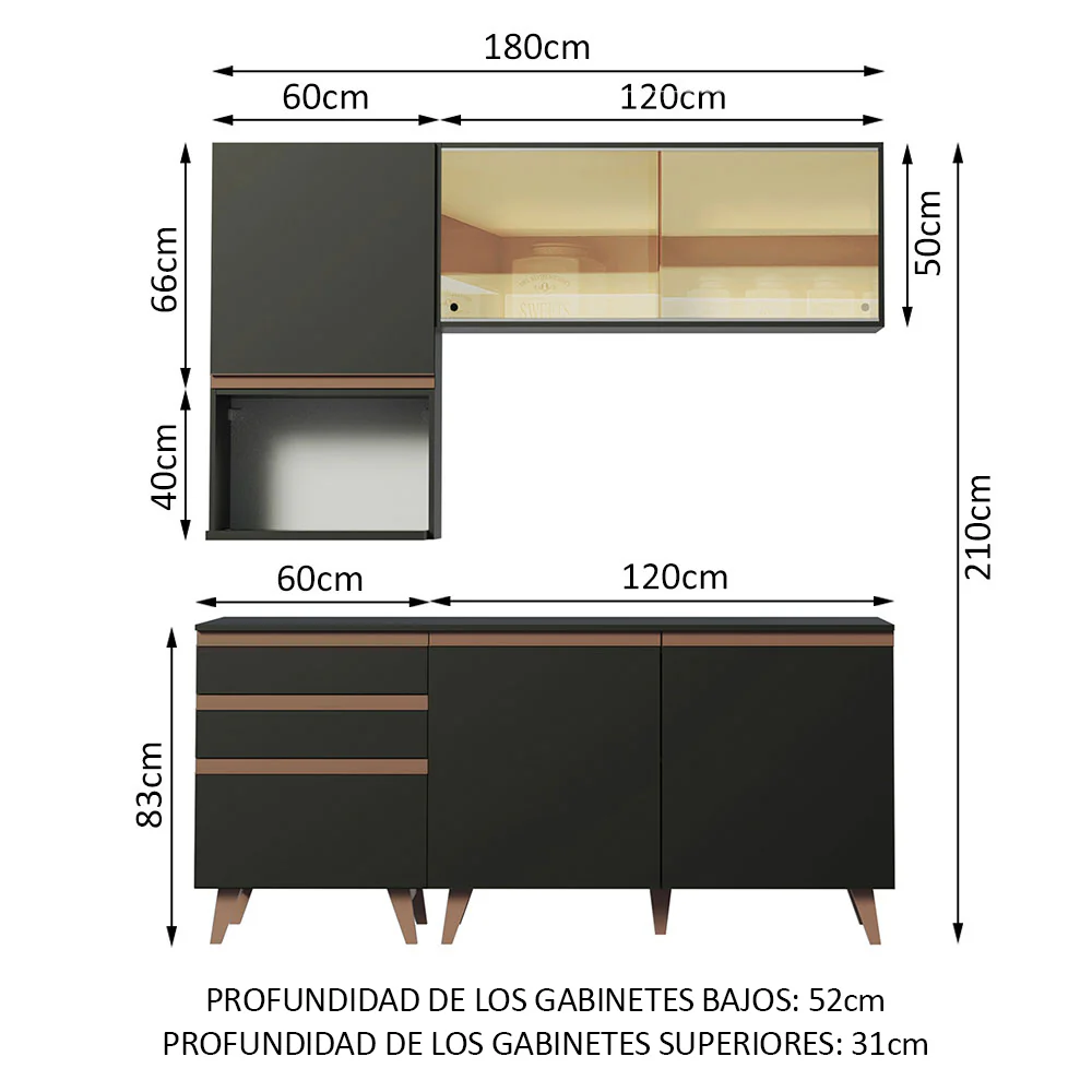 Cocina Compacta 180 cm Reims Negro 01 - Image 2
