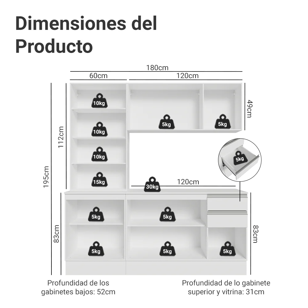 Cocina Compacta 180 cm Smart 100% MDF Blanco 03 - Image 2
