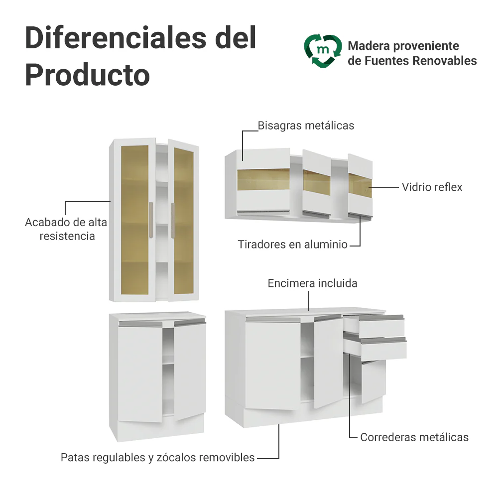 Cocina Compacta 180 cm Smart 100% MDF Blanco 03 - Image 4