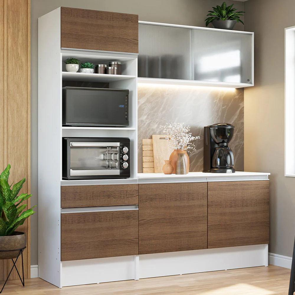 Cocina Compacta 180 cm Topazio Blanco/Marrón 86