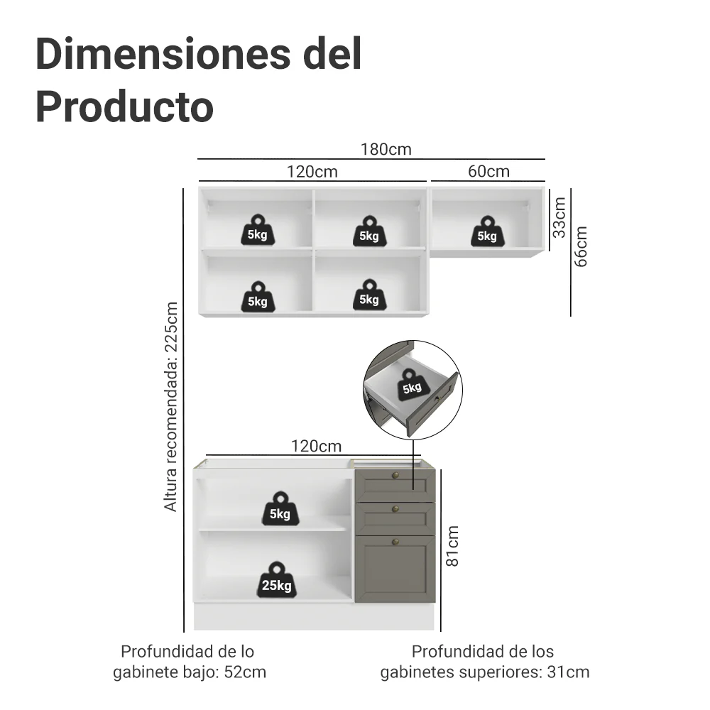 Cocina Compacta 180 cm Vik Blanco/Gris 02 - Image 2