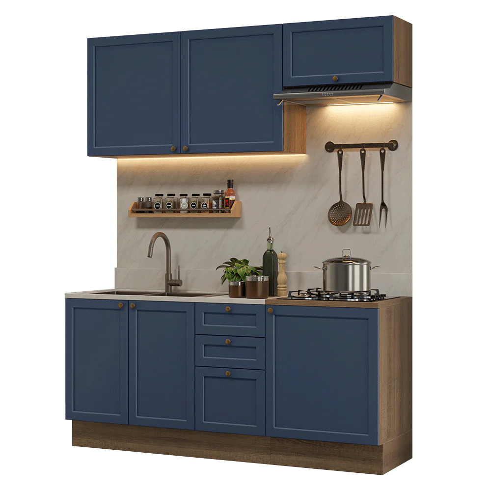 Cocina Compacta 180 cm Vik Marrón/Azul 01 - Image 3