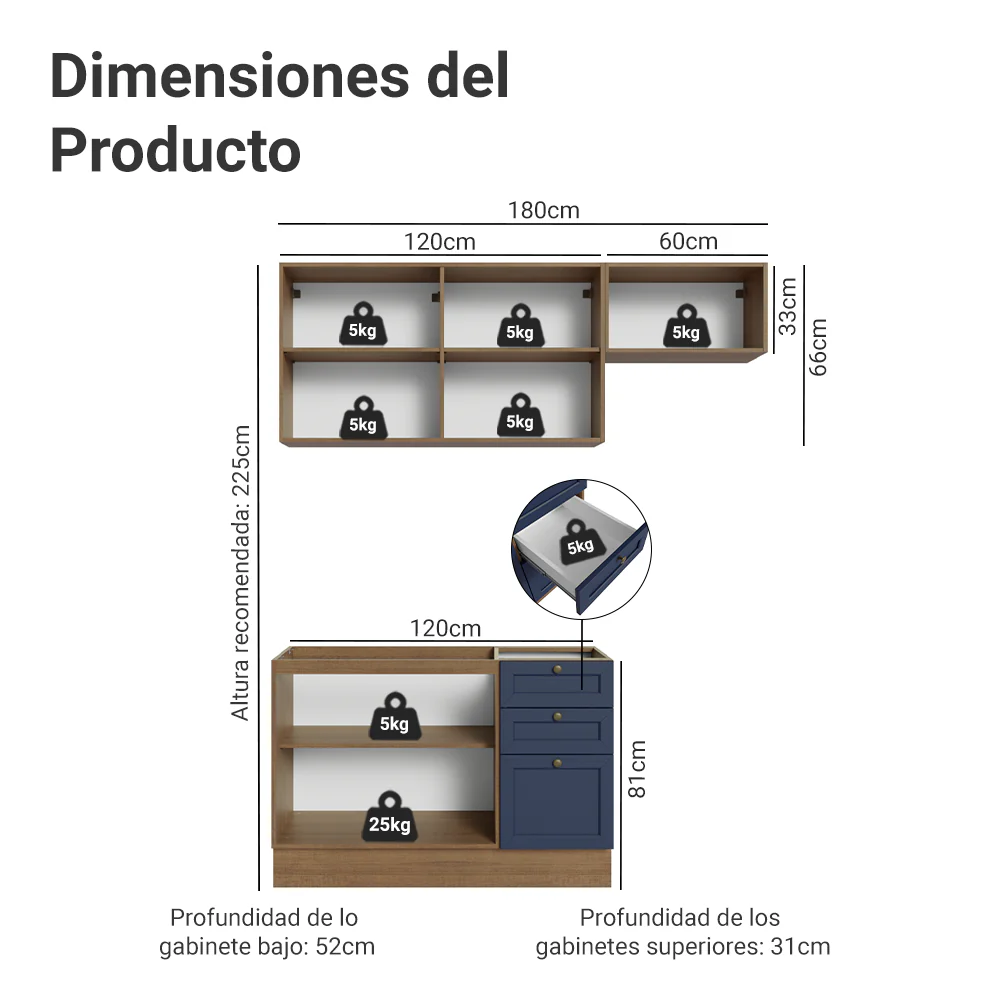 Cocina Compacta 180 cm Vik Marrón/Azul 02 - Image 2