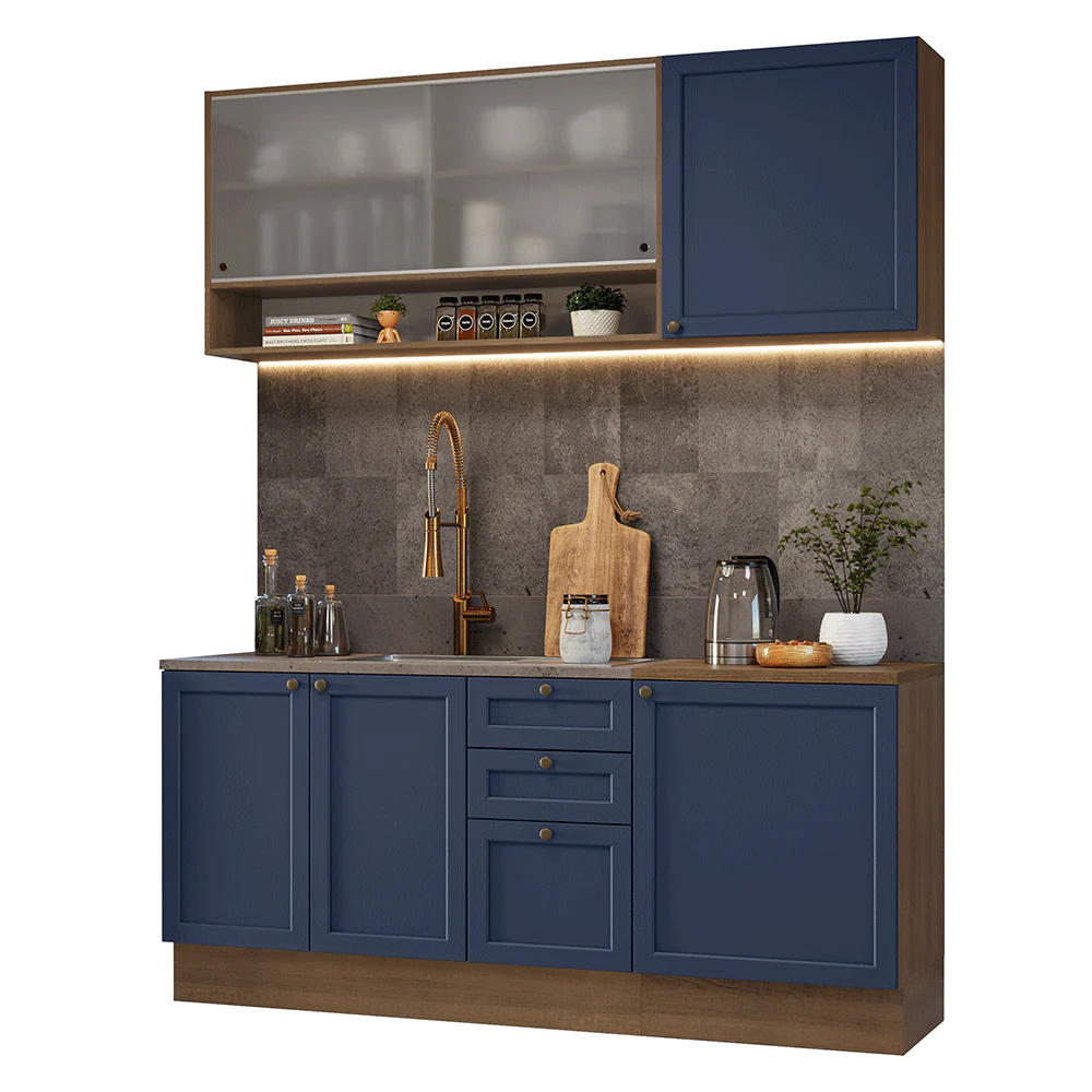 Cocina Compacta 180 cm Vik Marrón/Azul 03 - Image 3