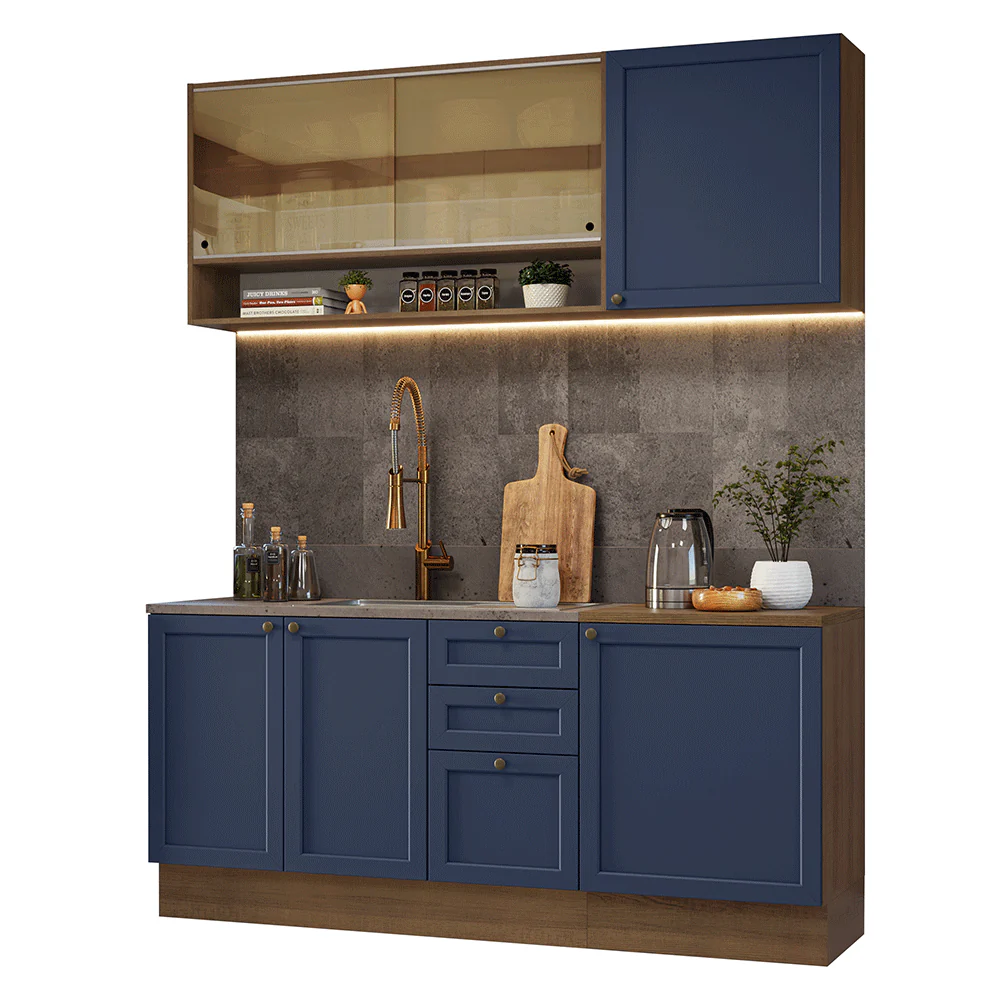 Cocina Compacta 180 cm Vik Marrón/Azul 04 - Image 3
