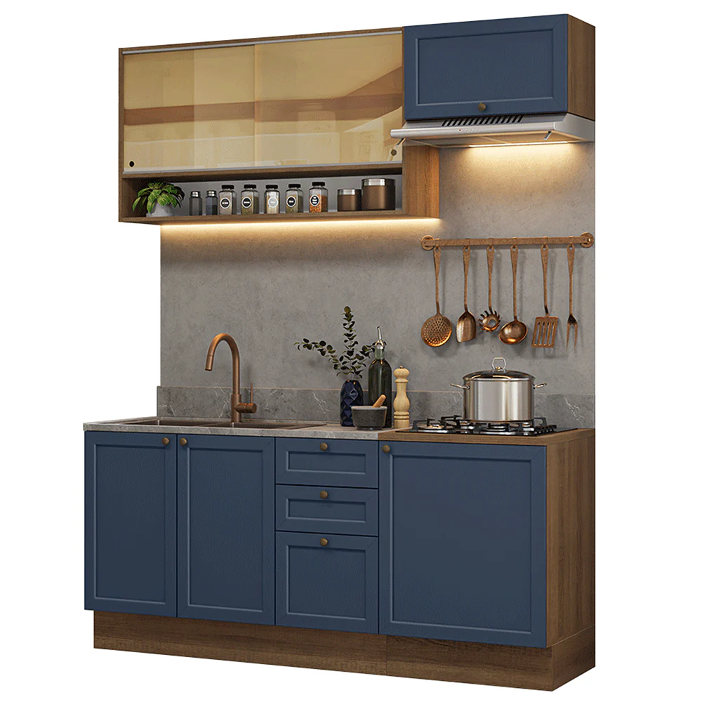 Cocina Compacta 180 cm Vik Marrón/Azul 05 - Image 3