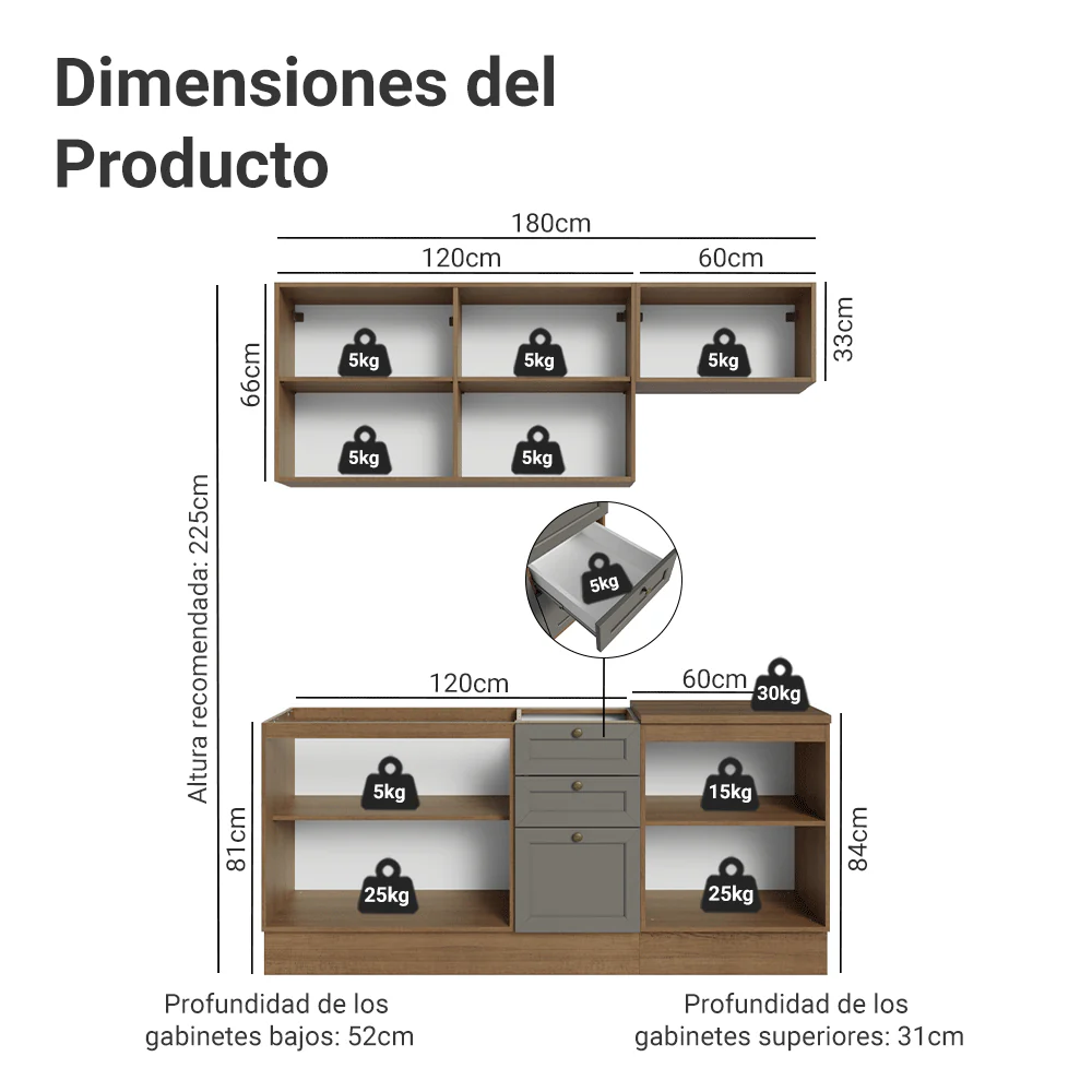 Cocina Compacta 180 cm Vik Marrón/Gris 01 - Image 2