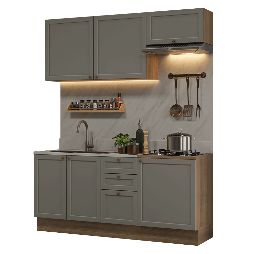 Cocina Compacta 180 cm Vik Marrón/Gris 01 - Image 3