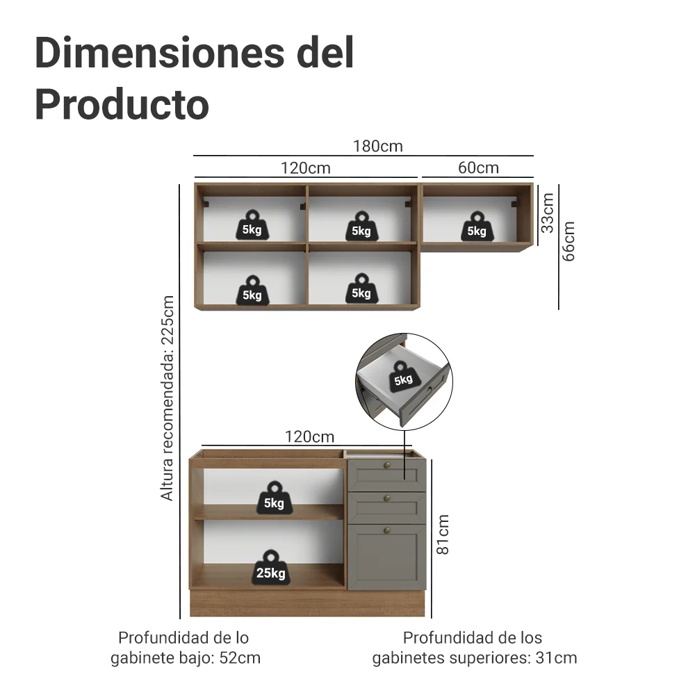 Cocina Compacta 180 cm Vik Marrón/Gris 02 - Image 2