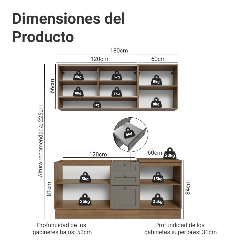 Cocina Compacta 180 cm Vik Marrón/Gris 04 - Image 2