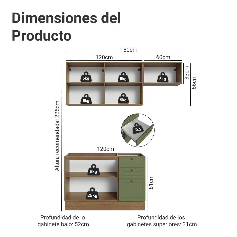 Cocina Compacta 180 cm Vik Marrón/Verde 02 - Image 2