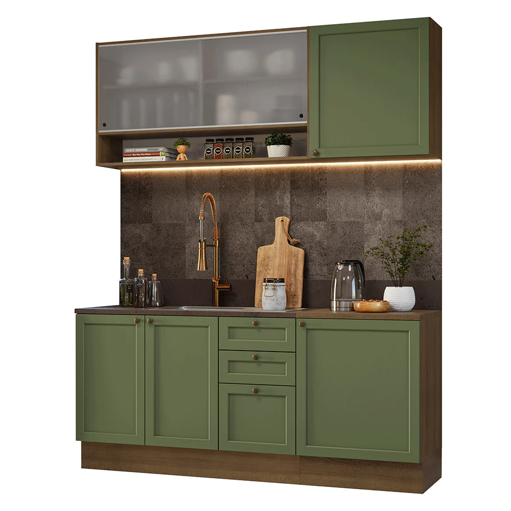 Cocina Compacta 180 cm Vik Marrón/Verde 03 - Image 3