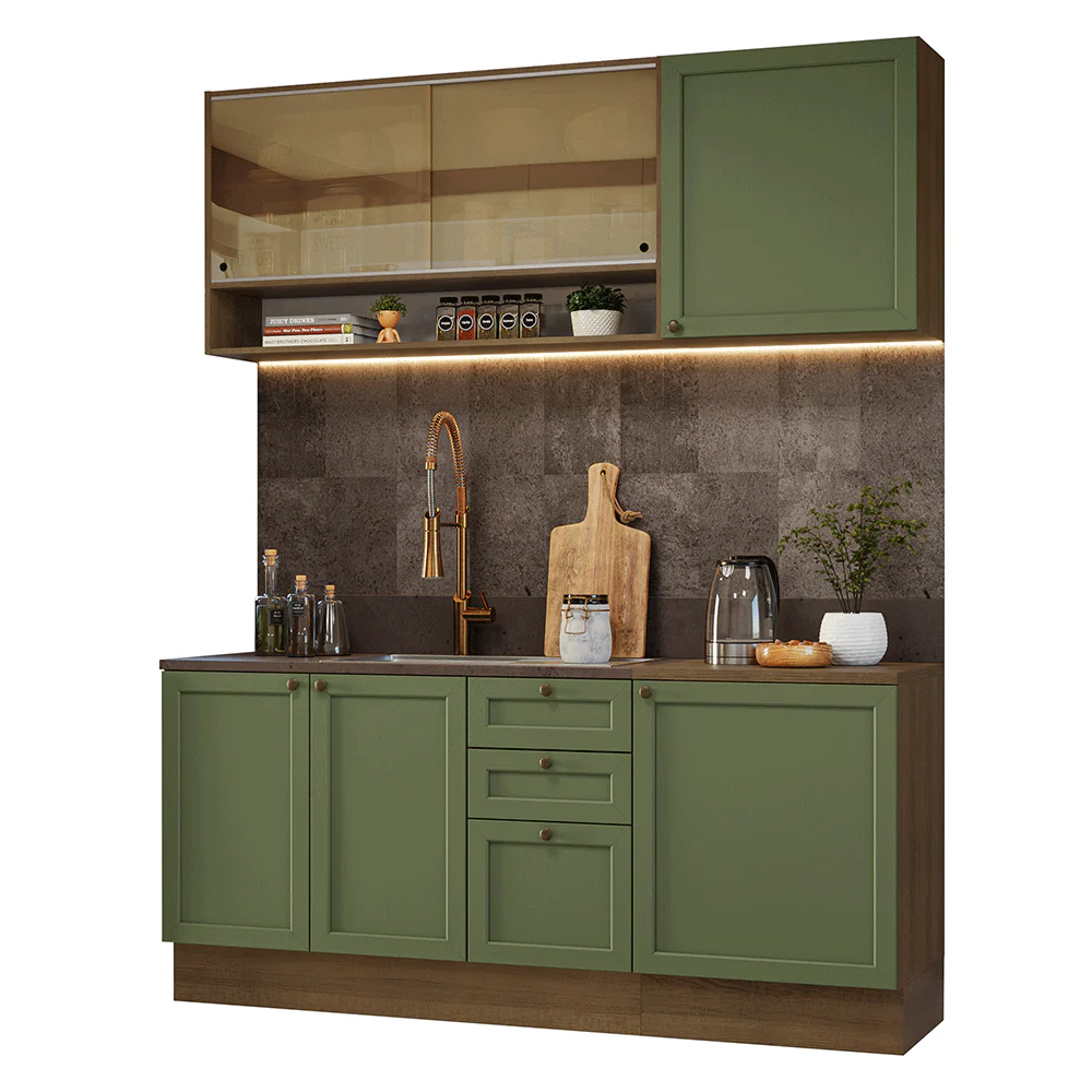 Cocina Compacta 180 cm Vik Marrón/Verde 04 - Image 3