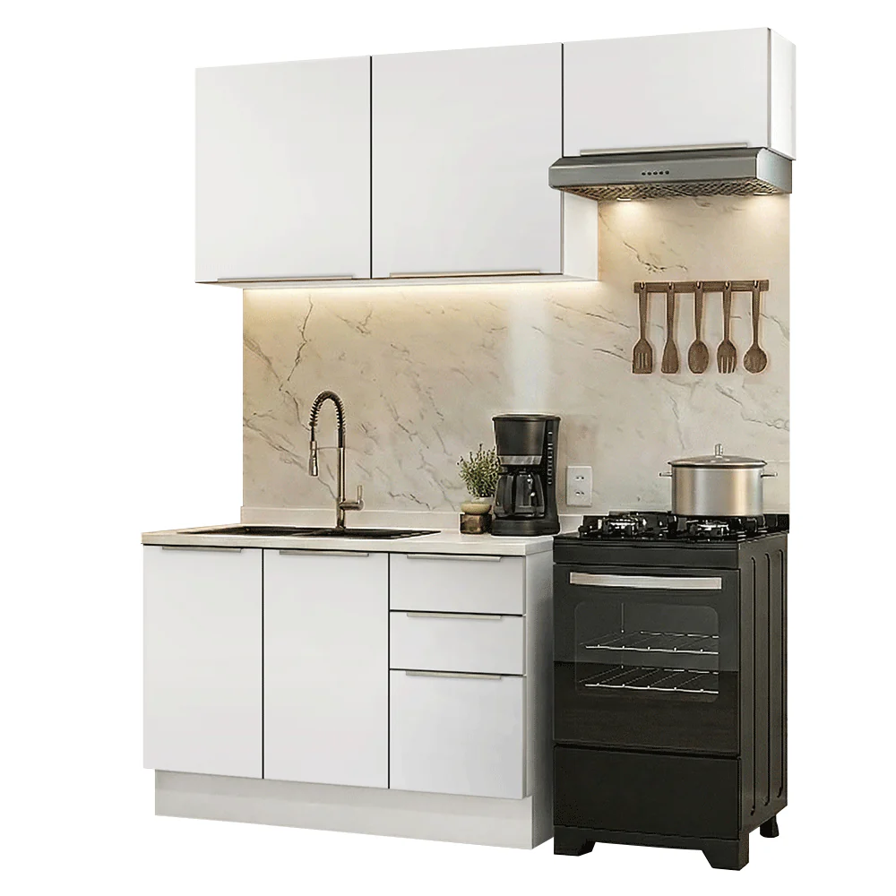 Cocina Compacta 180 x 60 cm Blanco/Blanco Aterciopelado Lux Madesa 03 - Image 3