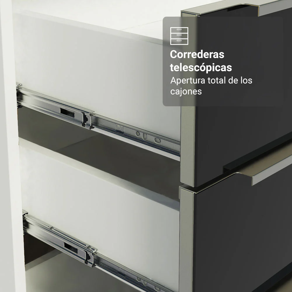 Cocina Compacta 180 x 60 cm Blanco/Negro Lux Madesa 05 - Image 6