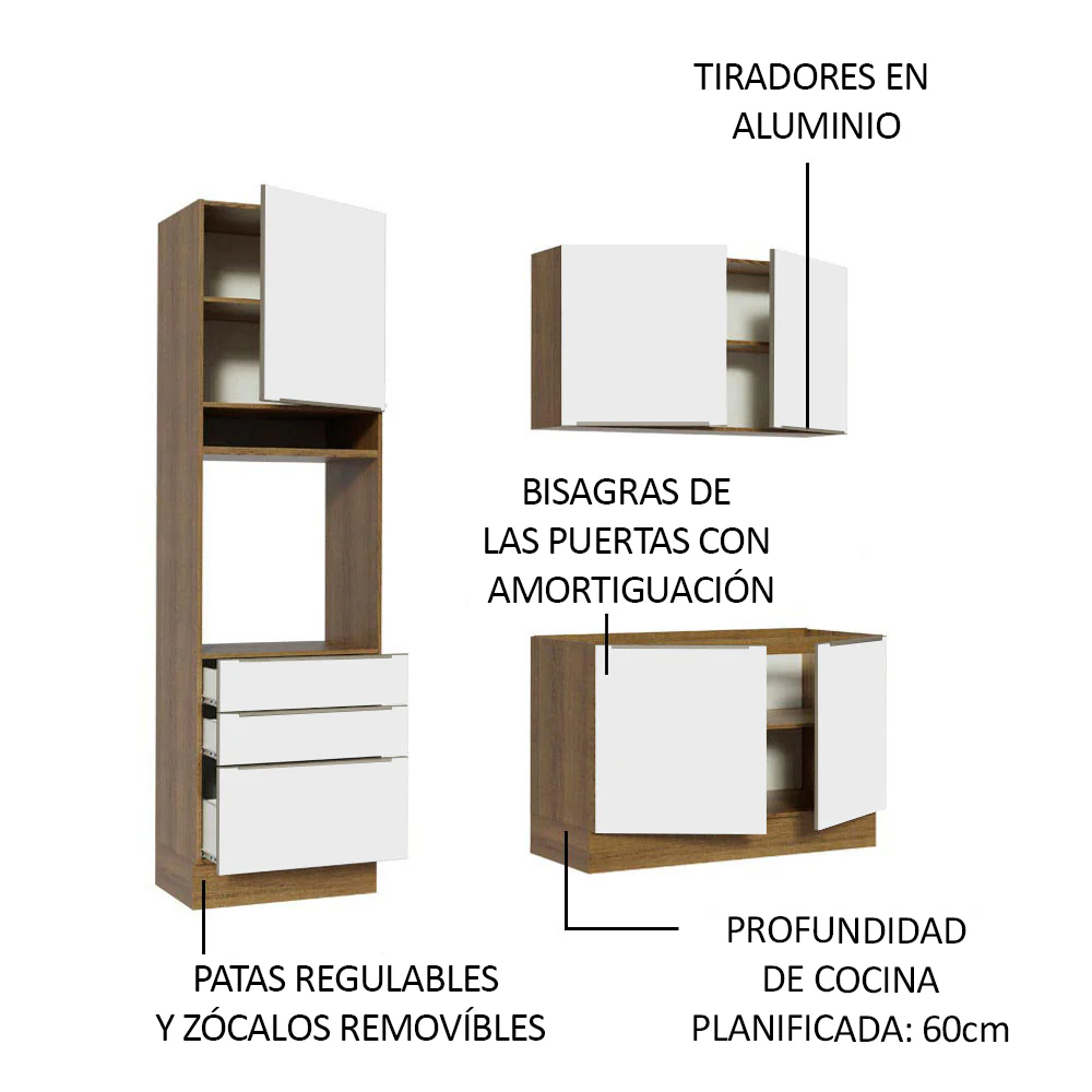 Cocina Compacta 180 x 60 cm Marrón/Blanco Aterciopelado Lux Madesa 01 - Image 4