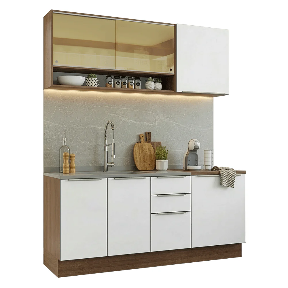 Cocina Compacta 180 x 60 cm Marrón/Blanco Aterciopelado Lux Madesa 05 - Image 3