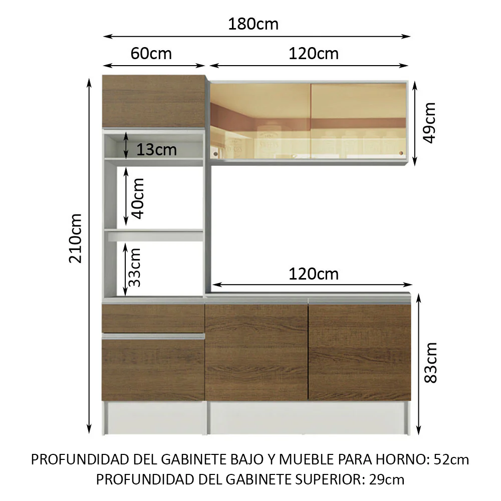 Cocina Compacta 180cm Blanco/Marrón Diamante 86 - Image 2