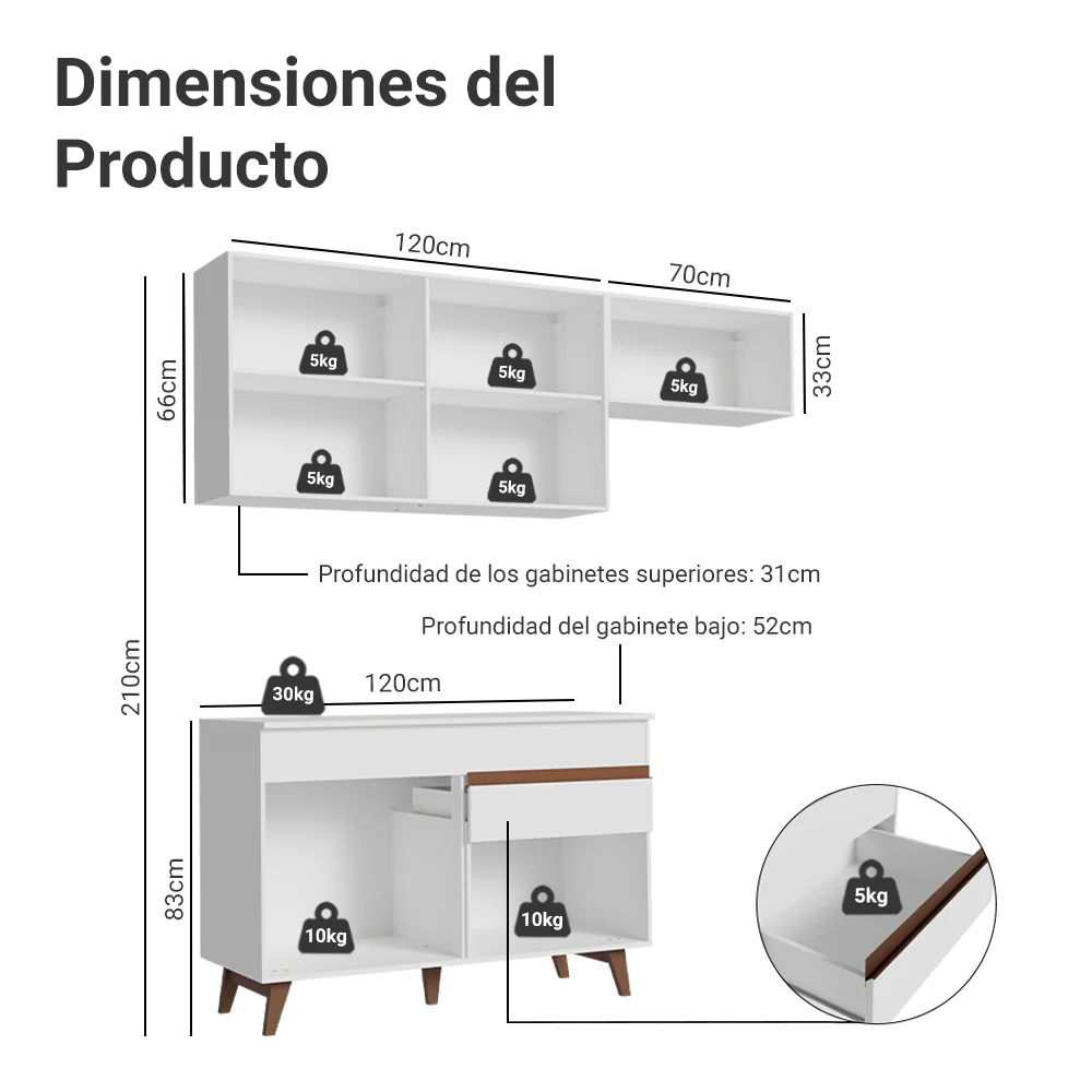 Cocina Compacta 190 cm Reims Blanco 04 - Image 4