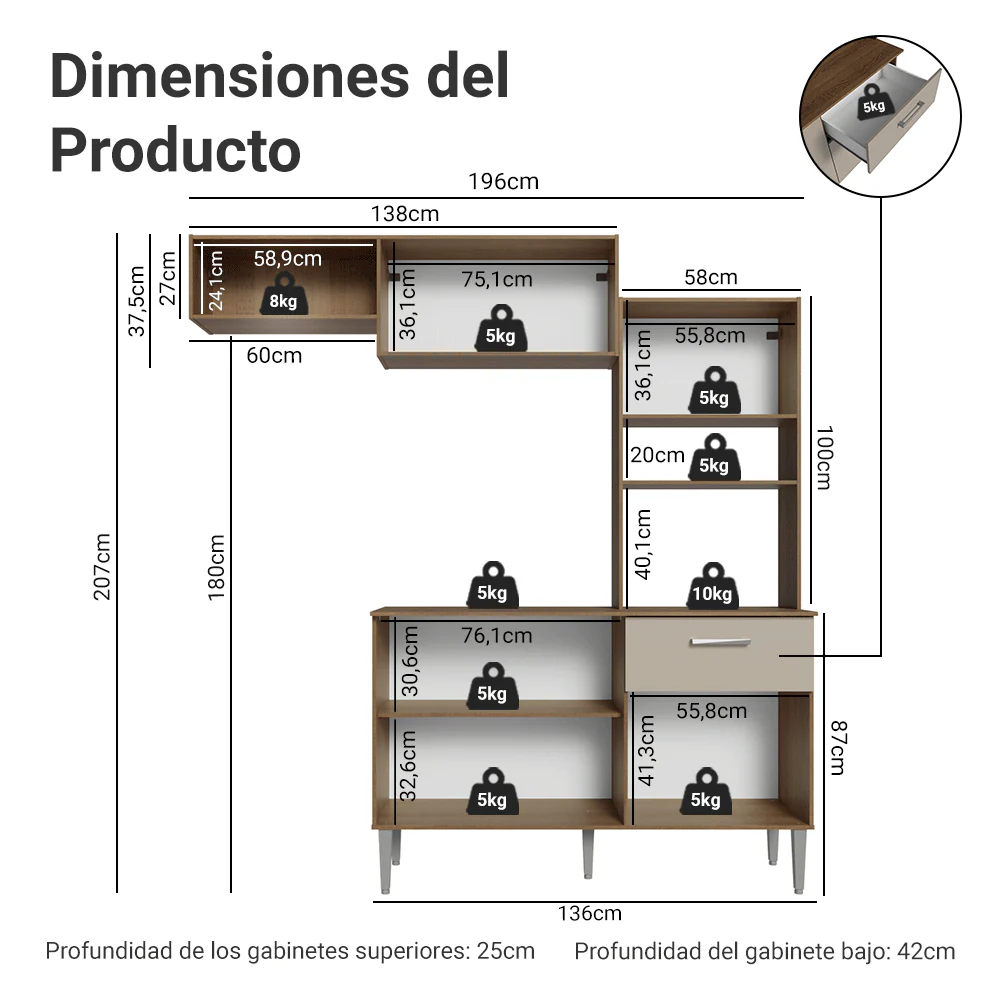 Cocina Compacta 196 cm Aura Marrón/Crema 01 - Image 2