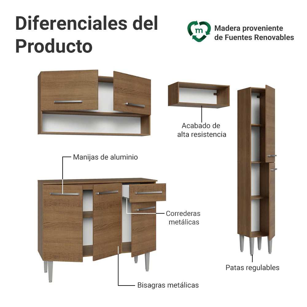 Cocina Compacta 197 cm Emilly Marrón 01 - Image 4