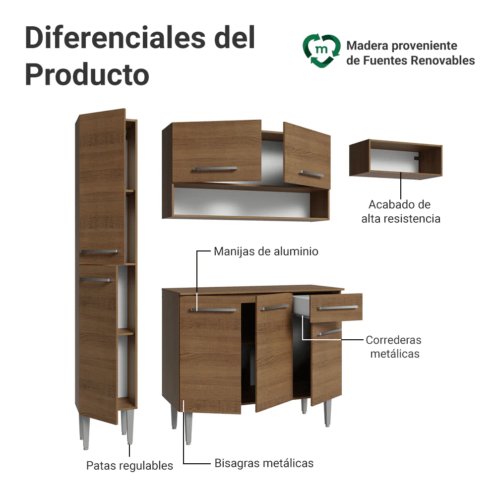 Cocina Compacta 197 cm Emilly Marrón 02 - Image 4