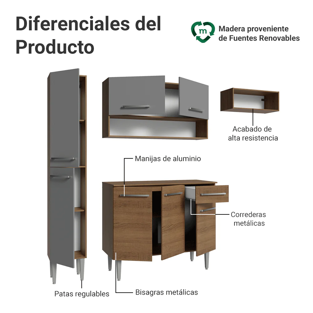 Cocina Compacta 197 cm Emilly Marrón/Gris 02 - Image 4